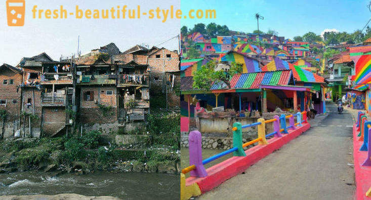 Maisons dans le village indonésien peint dans toutes les couleurs de l'arc en ciel
