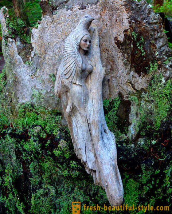 Bienvenue dans l'histoire: sculptures superbes en bois flotté, regardant qui croient sans le savoir dans les miracles et la magie